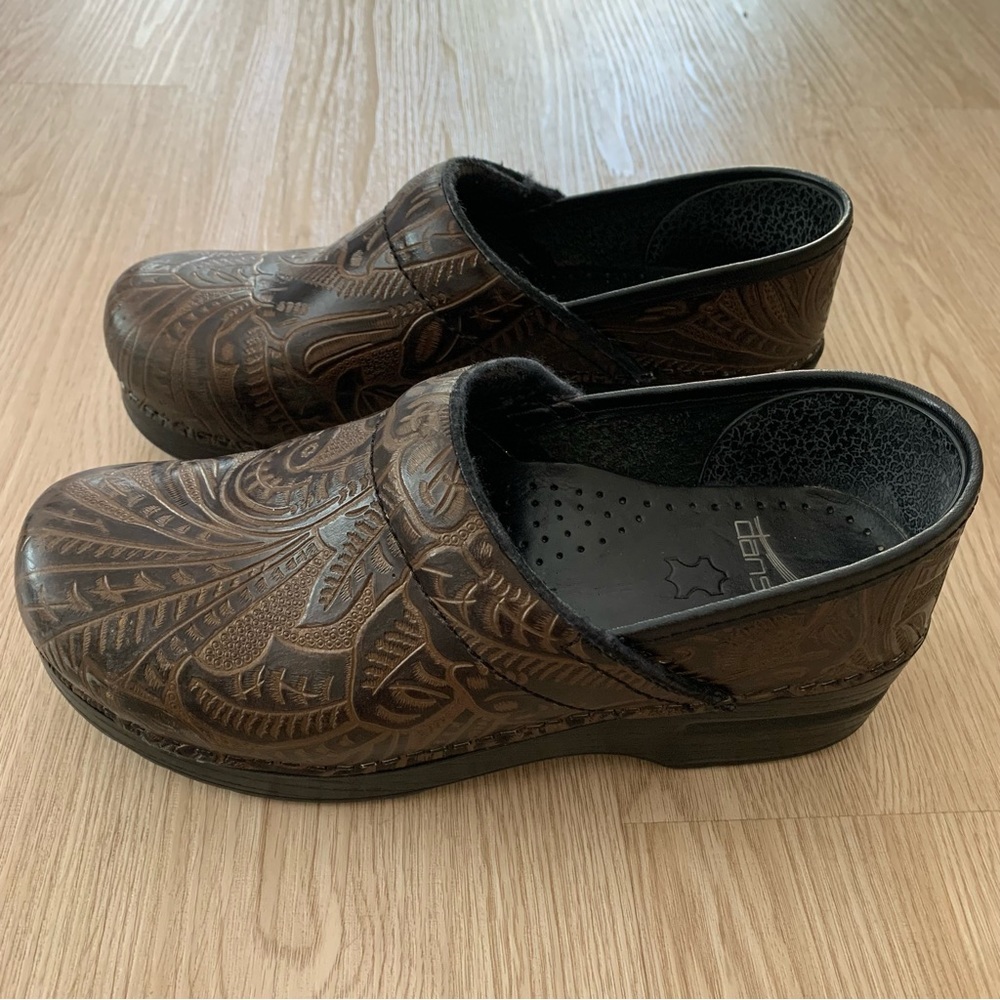 Dansko Embossed Floral Print Slip On Slide In Clo… - image 2